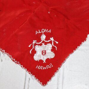 🌺✨ Vintage Red Silk “Aloha Hawaii” Handkerchief (9")